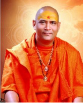 Portrait of Swami Girishnand Saraswati Ji in saffron robes
